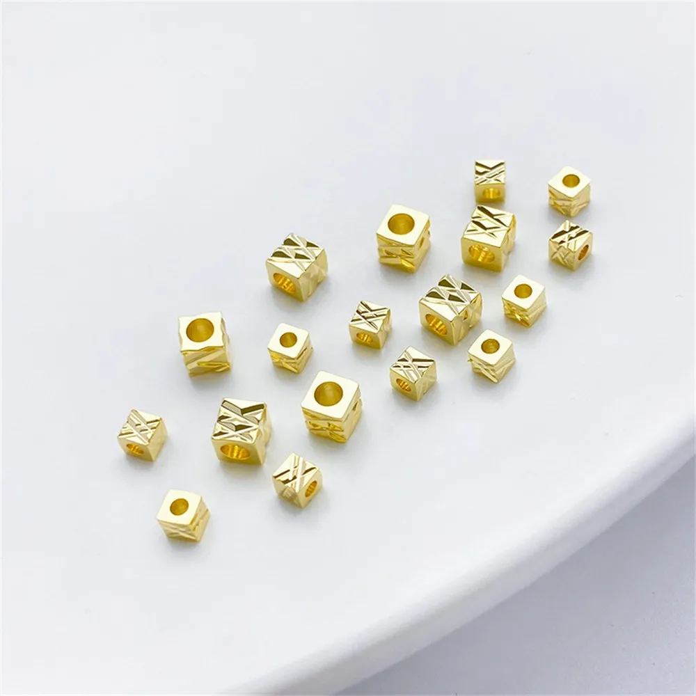 14K Gold Plated Flower Cut Diagonal Square Separated Beads Handmade DIY Bracelet Necklace Material Accessories L200