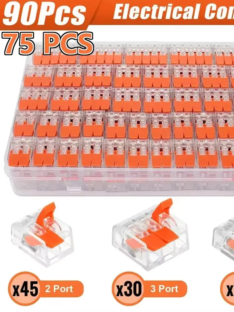 75/90-teiliges Mini-Schnellverbinder-Set für Kabel, universelle kompakte Steckklemmen, 2/3/5-polige Verbindungsklemmen