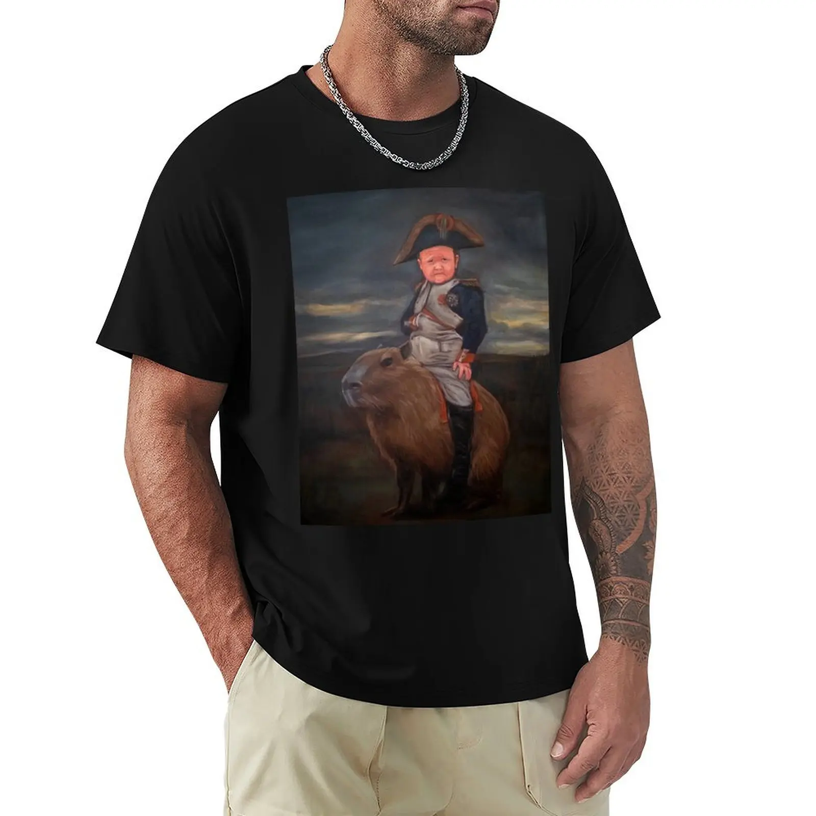 Baby Napoleon on Capybara T-Shirt Casual Minimalist Short Sleeve Top
