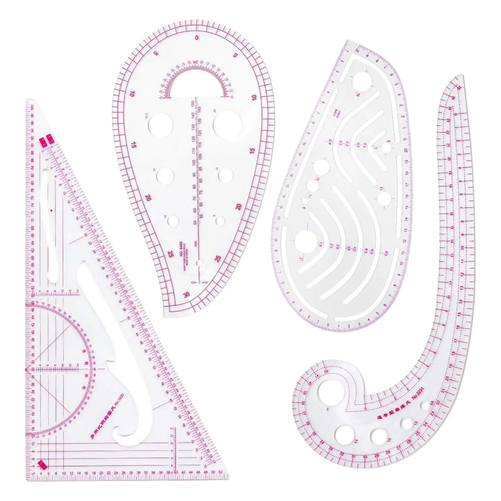 4Pcs French Curve Ruler Set Dress Curve Rulers Tailor Tool Pattern Making Clear