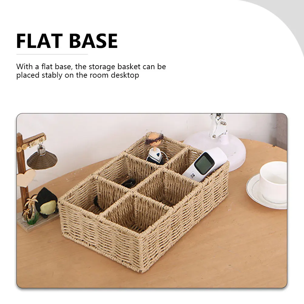 

Rectangular Decorative Woven Basket Multi-Grid Storage Organizer For Cosmetics Toiletries Sundries Toilet Paper Holder