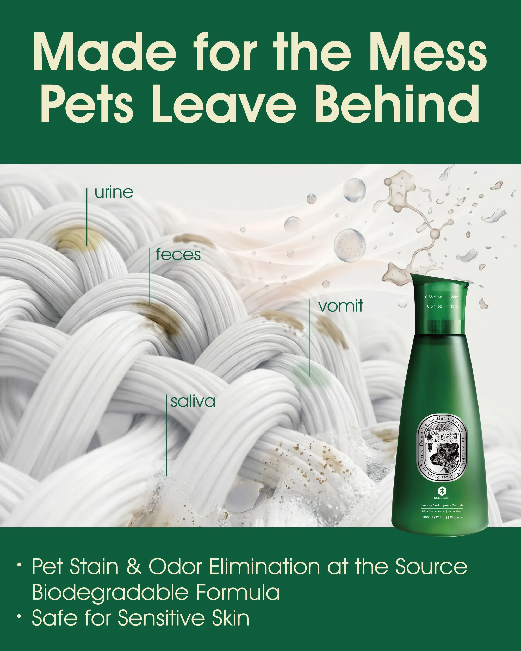 Seedshub Odor & Stain Removal Laundry Detergent for Pet Homes, 53 Loads