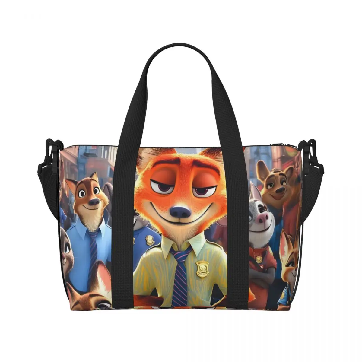 

Custom Cartoon Film Zootopia Beach Tote Bag for Women Anime Kawaii Big Compartment Gym Beach Travel Bags