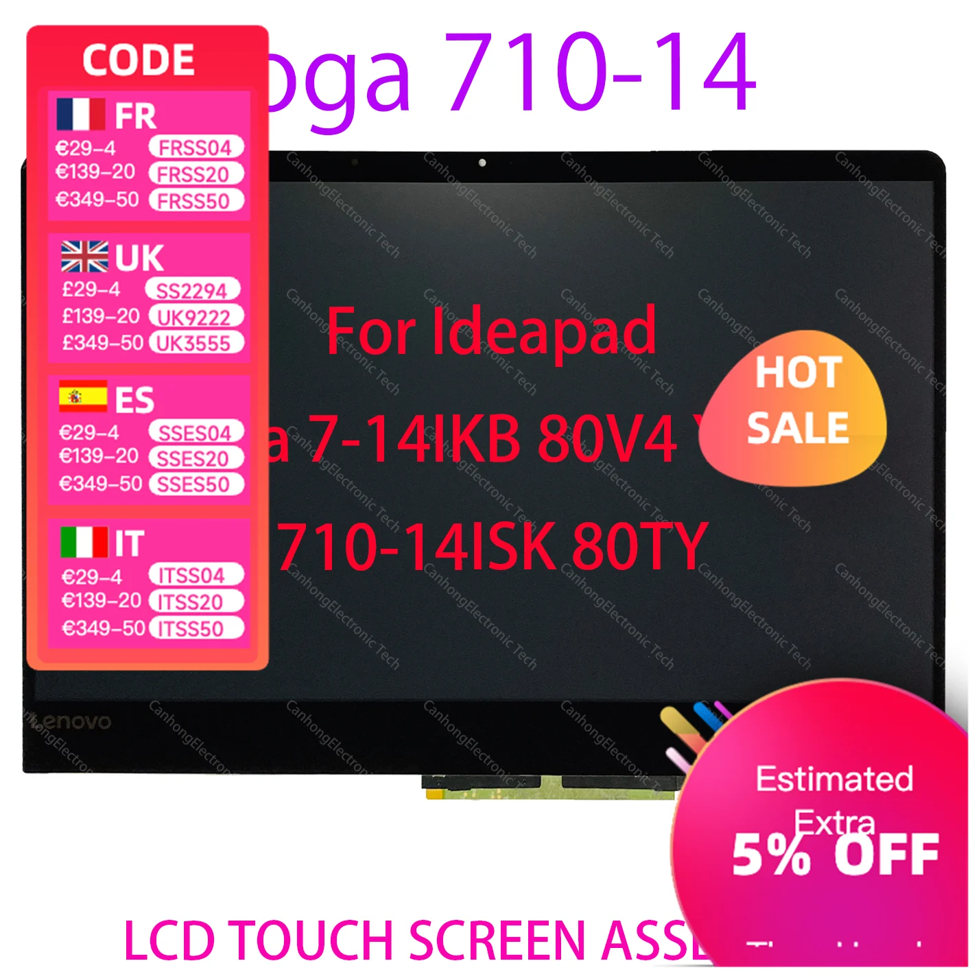 

Для Lenovo Yoga 710-14 Yoga 710 14 YOGA 710-14IKB 80V4 B140HAN03.0 LP140WF7 Сменный ЖК-экран в сборе 710-14IKB 80TY