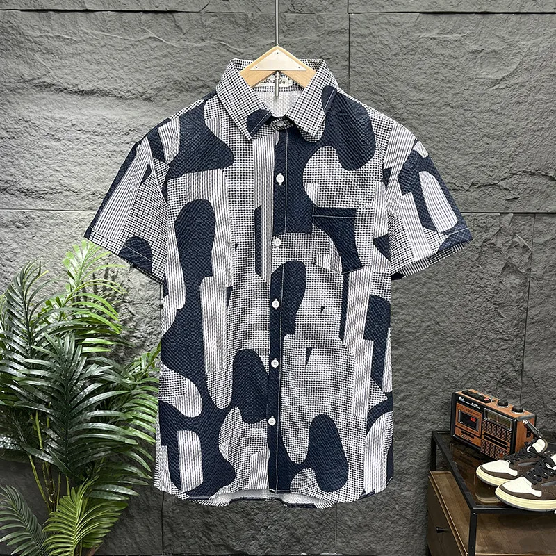 Casual Bubble Grid Shirts, Ideal for Travel and Leisure Print Short Sleeve Shirt, Unisex Wearable Tops for Men and Women