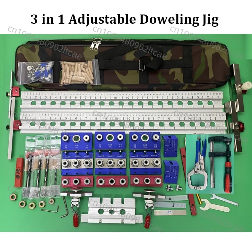 3 in 1 Adjustable Doweling Jig Pocket Hole Jig 65cm Ruler Drilling Guide Locator Puncher Tool with Drill Bit Woodworking Tools