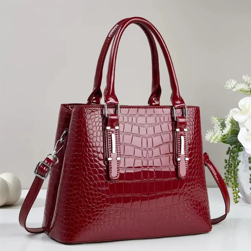 

Элегантная высококачественная блестящая кожаная сумка-тоут большой вместимости через плечо для женщин среднего возраста, модная сумка-кроссбоди