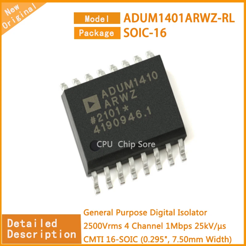 5Pcs/Lot New Original  ADUM1401ARWZ-RL  ADUM1401  General Purpose Digital Isolator 2500Vrms 4 Channel 1Mbps 25kV/µs CMTI 16-SOIC