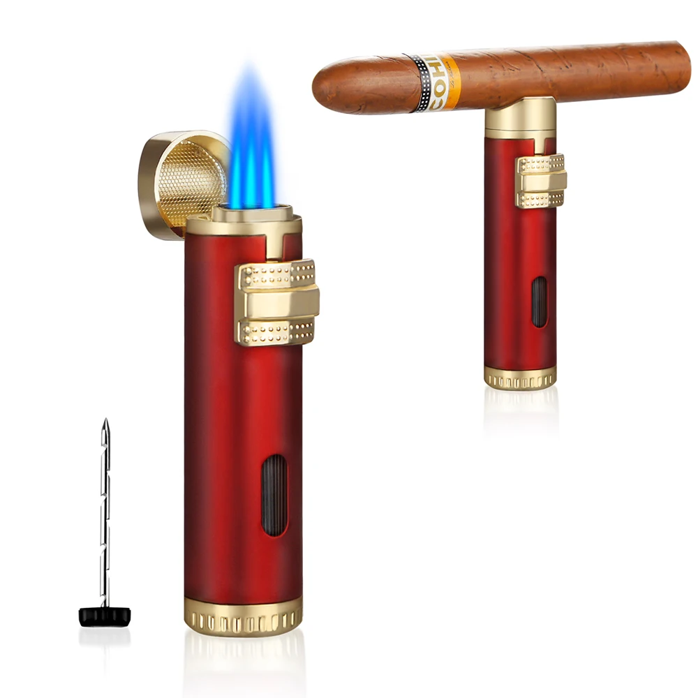 New Cigar Lighter Windproof Mini Pocket 3 Jet Torch Blue Flame Butane Gas Torch Cigarette Lighters Cigar Accessories with Needle