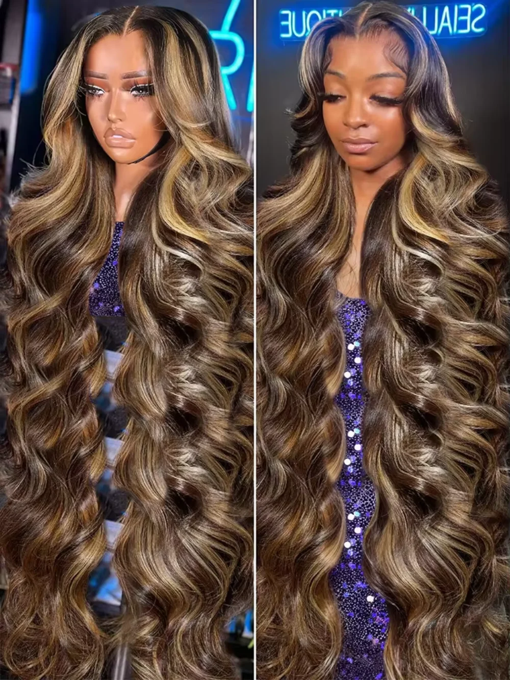 P427 Highlight Body Wave Lace Wigs 13x6 HD Lace Frontal Wig Human Hair 13x4 Lace Front 220 Density 34 46 Inch Wigs for Women