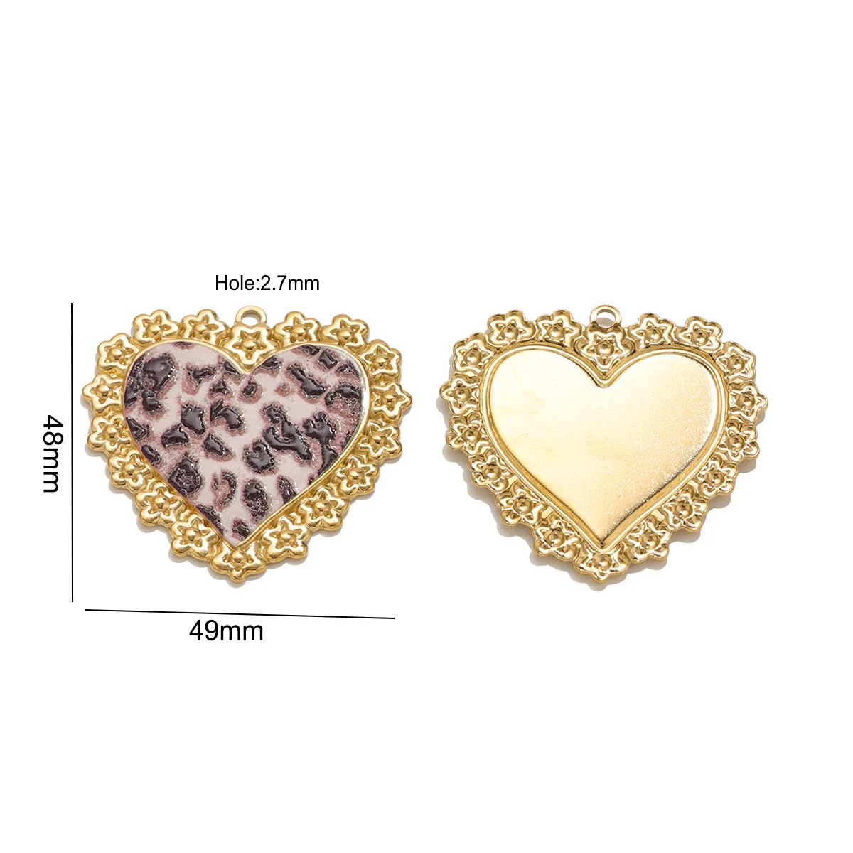 2pcs Boho Big Leopard Print Heats Pendant 304 Stainless Steel DIY Necklaces Earrings Jewelry Making Findings For Women Wholesale