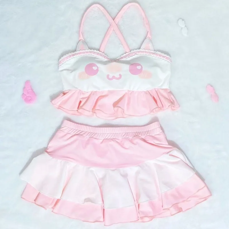 

Korea New Summer Sweet Striped Women Swimsuit Blue and White Kawaii Halter Bikini Set Bra Underwears Y2k 2-Piece Bathing Girls