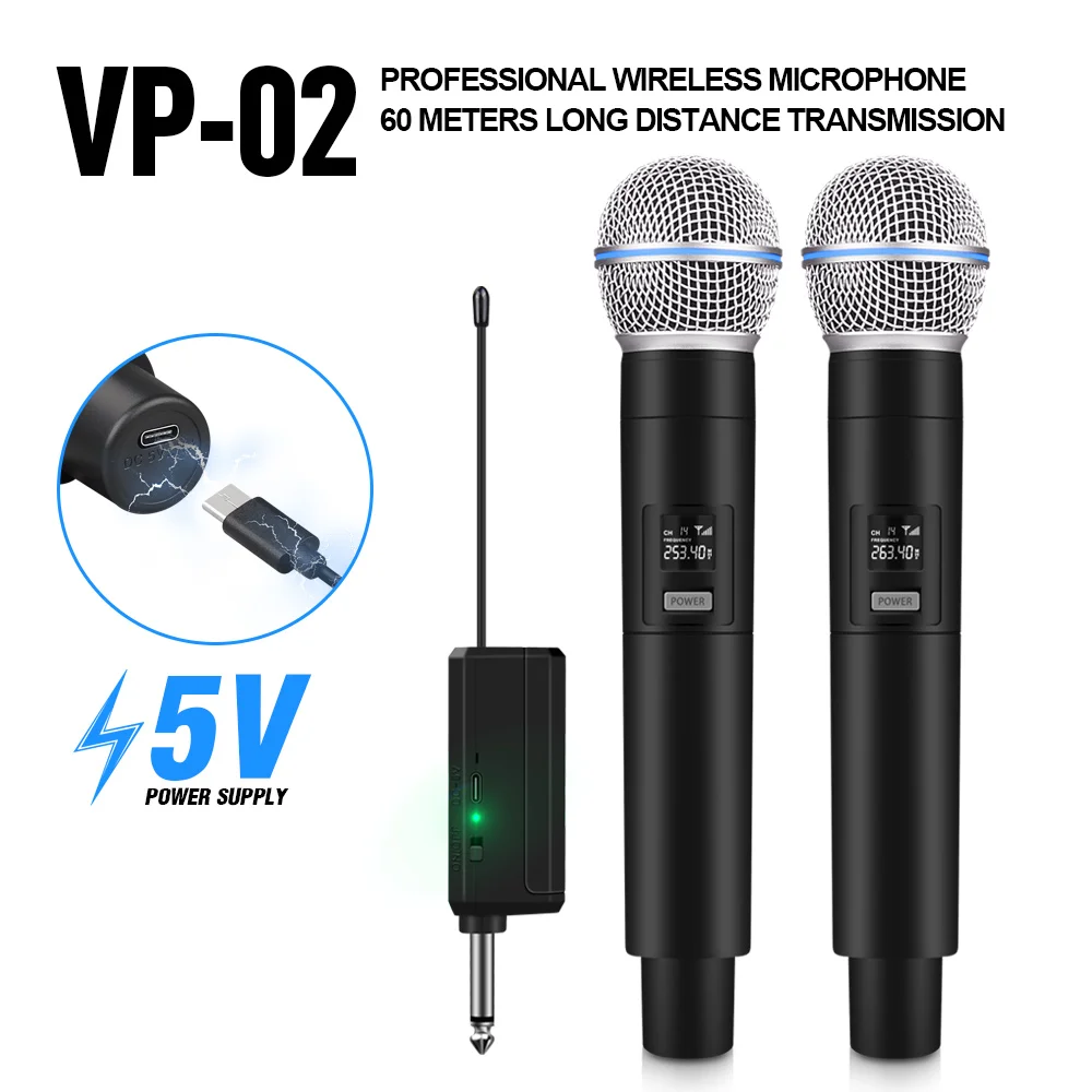 Wireless Microphone Debra VP-02 VHF Recording Karaoke Handheld 2 Channel 60m For Stage,Church,Party,School