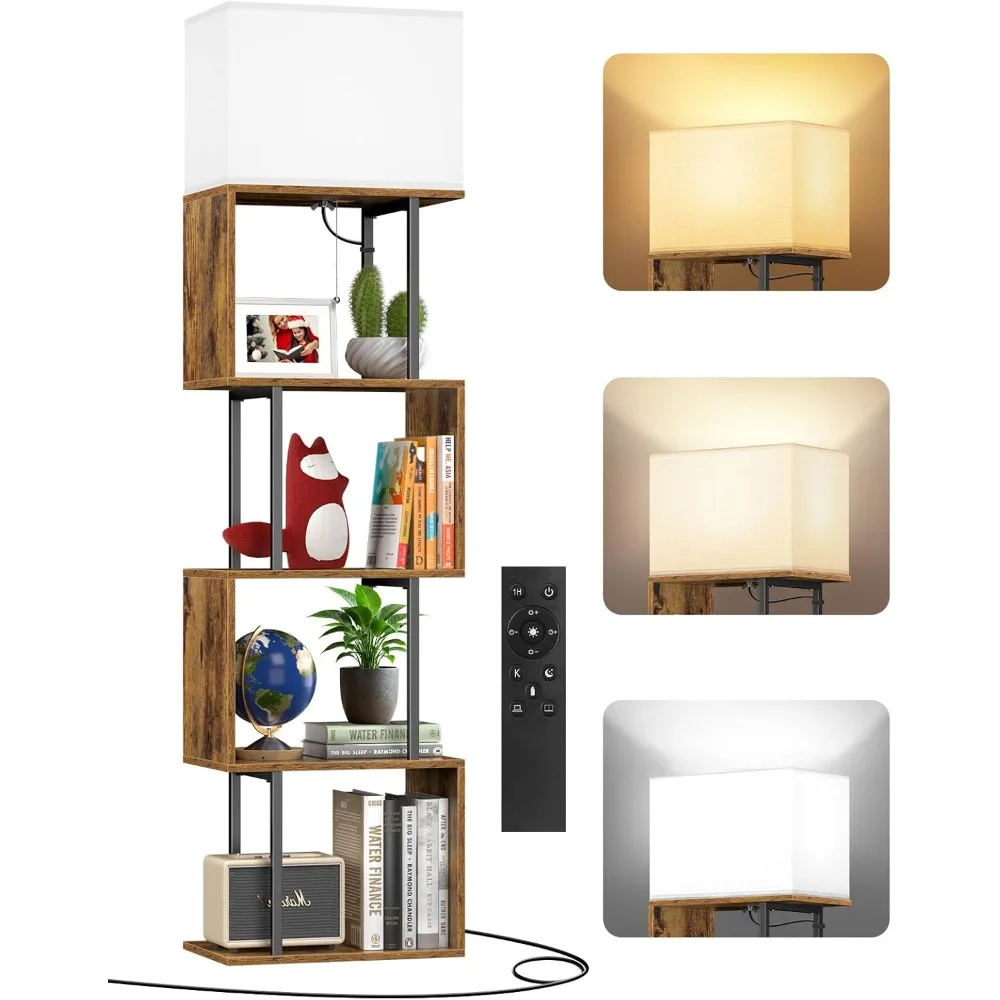 

5-Tier Floor Lamp with Shelves & Remote, Dimmable S-Shaped Bookshelf with 3 Color Temperature, 1-Hour Timer, Tall Corner Standin