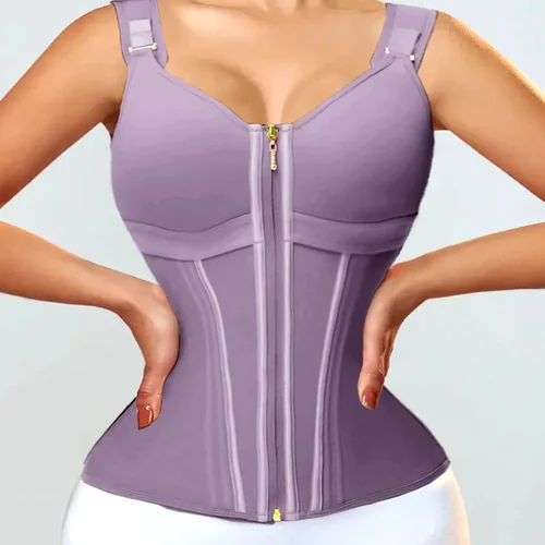 Chaleco morado Faja colombiana entrenador de cintura de alta compresión con cremallera adelgazante Control de barriga Shapewear Body Shaper Corset