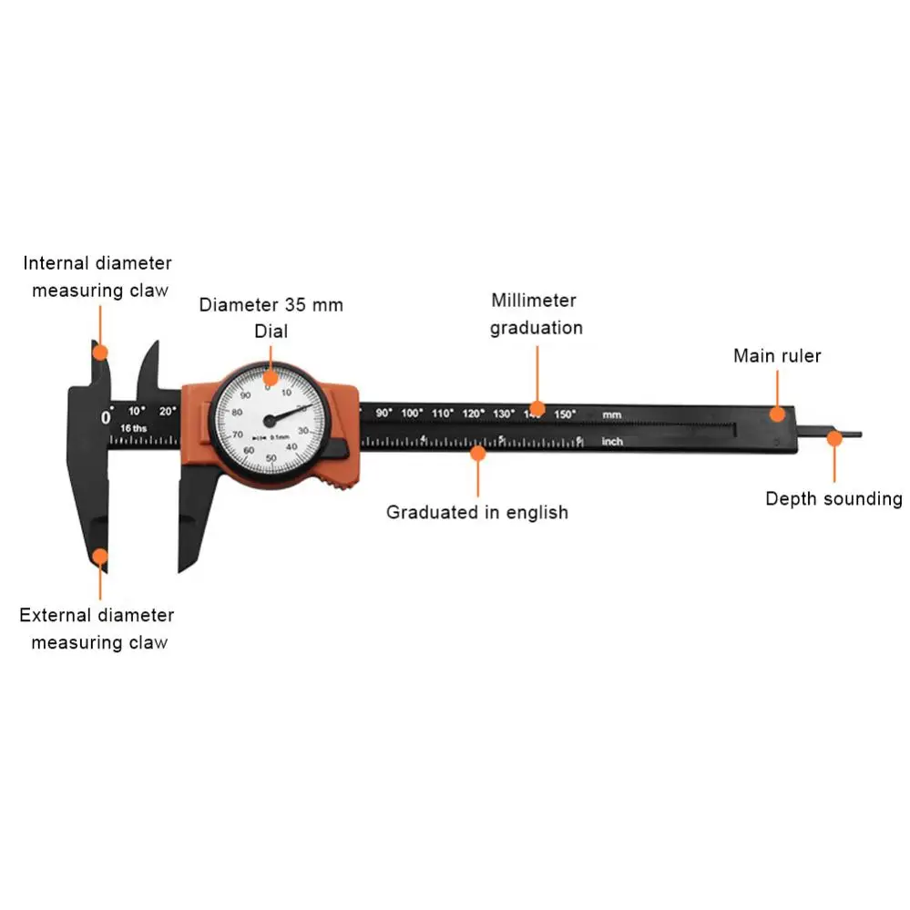 Dial Caliper Metric 0 - 150mm Imperial 0 - 6 Inch Vernier Caliper with Dial Measuring Tools Carpentry Tool Ruler Micrometer