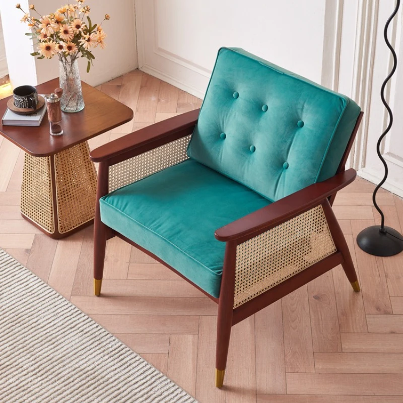 Nordic Rattan Woven Solid Wood Sofa Chair Modern Minimalist Living Room Dining Chairs Designer Sillon Individual Home Furniture