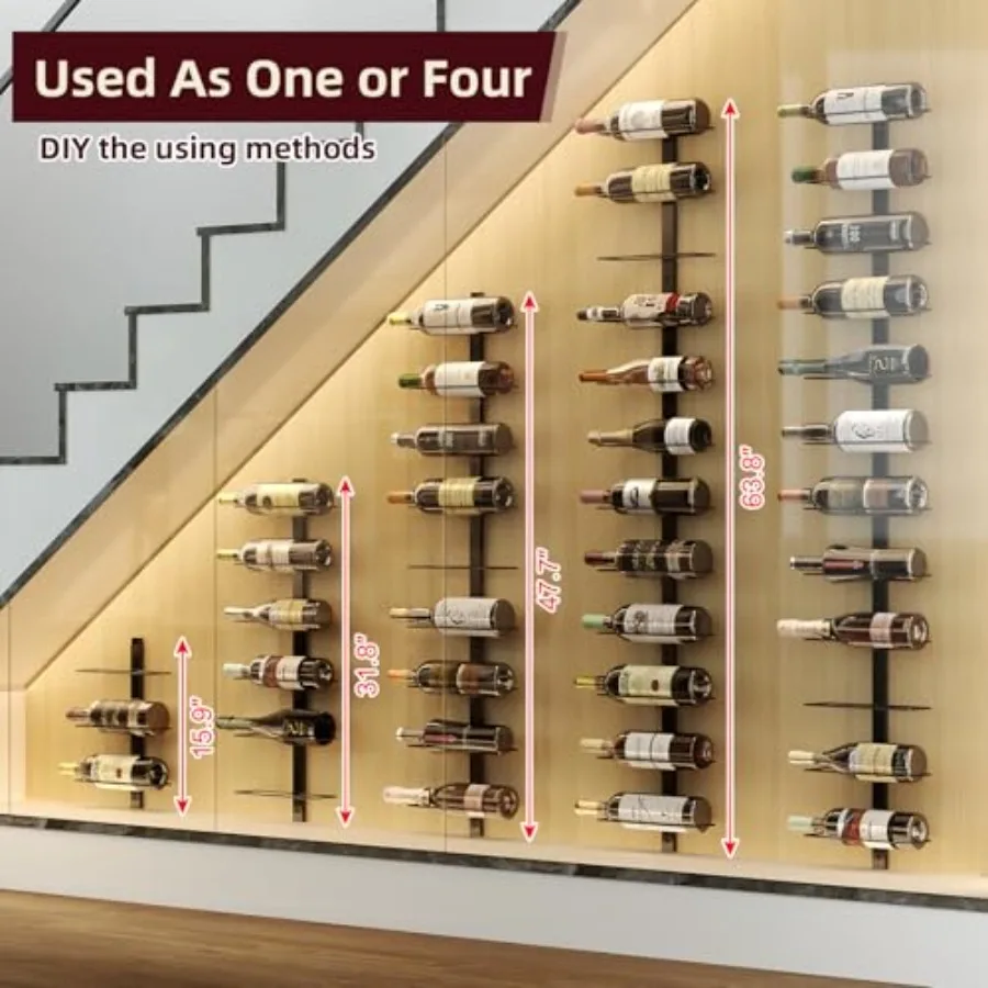 Wall Mounted Wine Rack for Bar/Kitchen/Cellar/Restaurant, Black Metal, Modular Detachable 3-Pack, Holds 36 Bottles, DIY Display