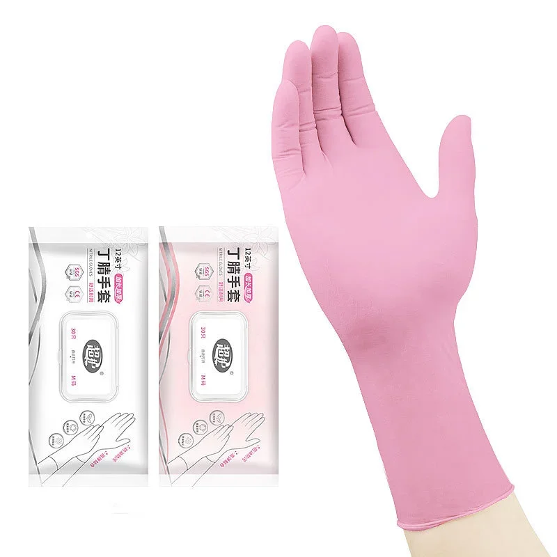 Pink Nitrile Disposable Gloves 12 Inch Latex & Powder Free Waterproof Household Gloves for Cleaning Kitchen Cooking Dishwashing