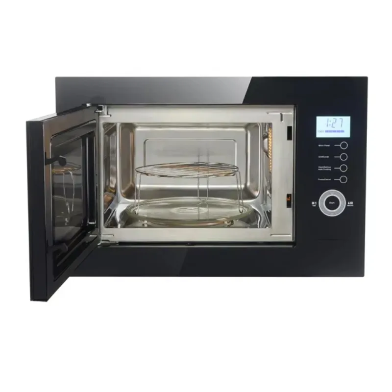 25 L Built-in Black Microwave Oven LED Digital Display Barbecue Stainless Steel Inner Chamber Grill Rotary Table Microwave Oven
