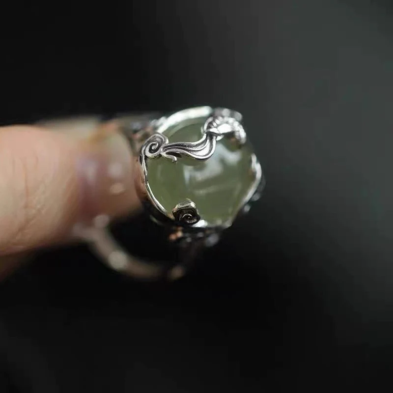 Retro Green Stone Ring for Men Women Creative and Fashionable Fish Ring with High-End Open Size Finger Jewelry KOFSAC
