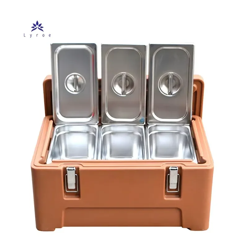 Lyroe 30L 3 Pcs 1/3 Pan Insulated Food Pan Carrier Commercial Catering Warmer Keep Food Cold Warm Transport Container