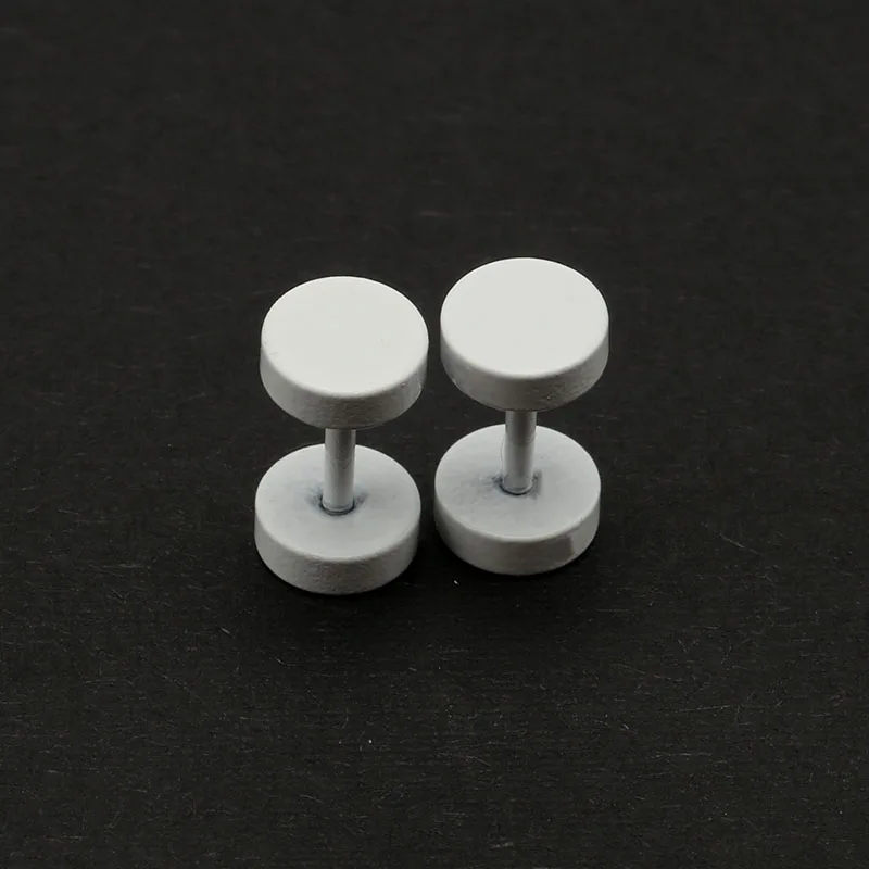 2PCS Fashion Men\'s Women\'s Ear Studs Earrings Fake Ear Plugs White 6mm 8mm 10mm Screw Round Barbell Jewelry Stainless Steel Punk