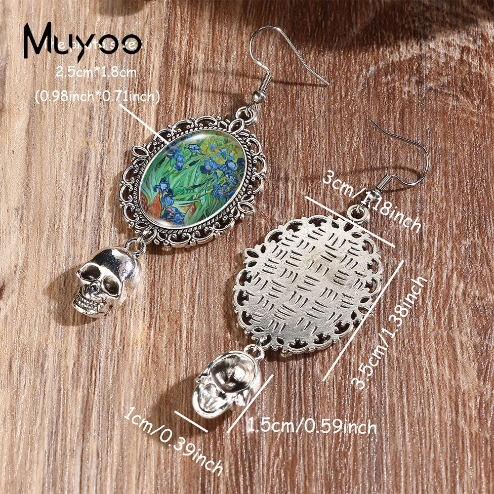 2024 New Arrival Fashion Van Gogh Starry Night Sunflower Oil Paintings  Fish Hook Earrings Handmade Pumpkin Skeleton Dangles