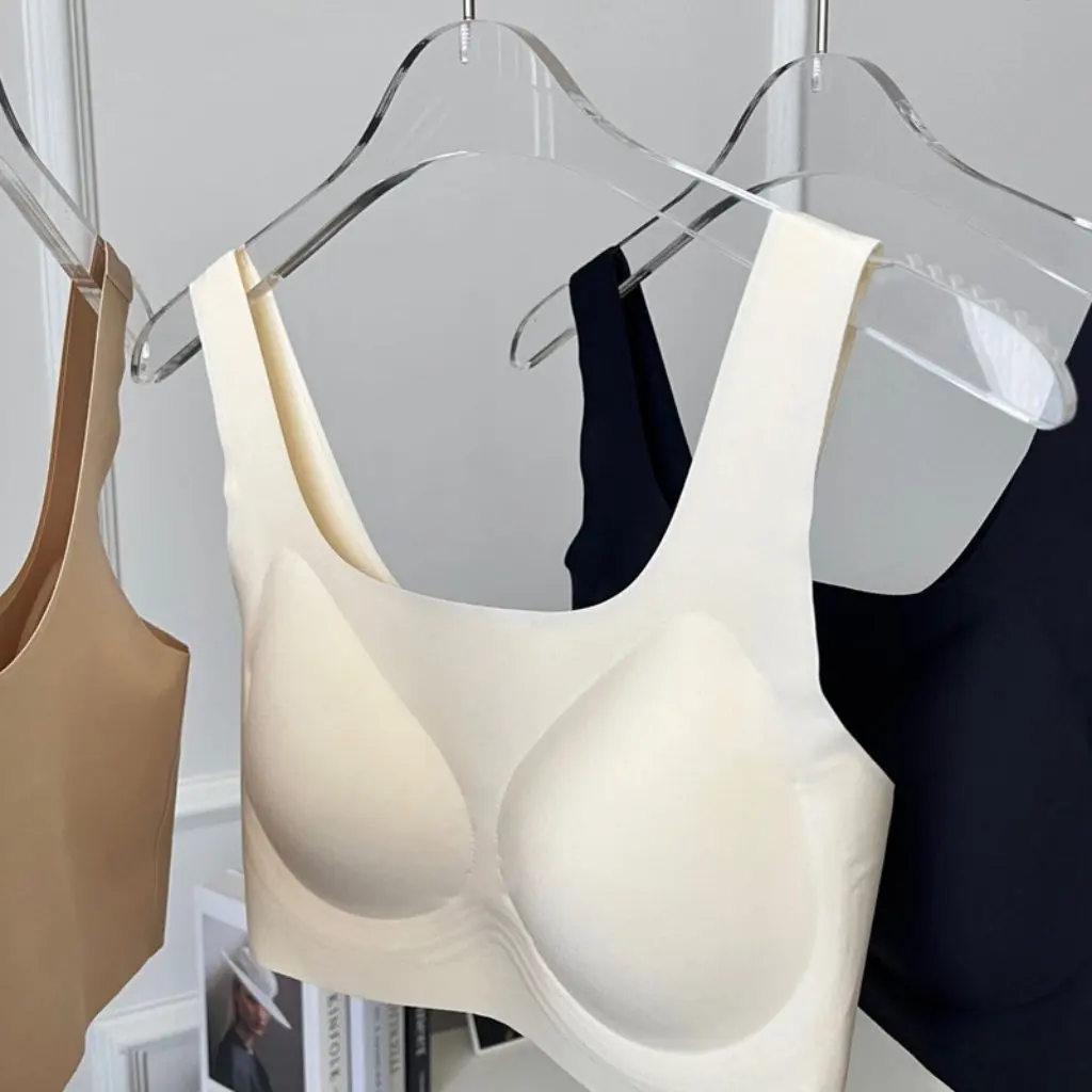 

Seamless Invisible Liquid Foundation Vest Women's Beautiful Back Wide Shoulder Strap Jelly Gel Gathering Top No Steel Ring