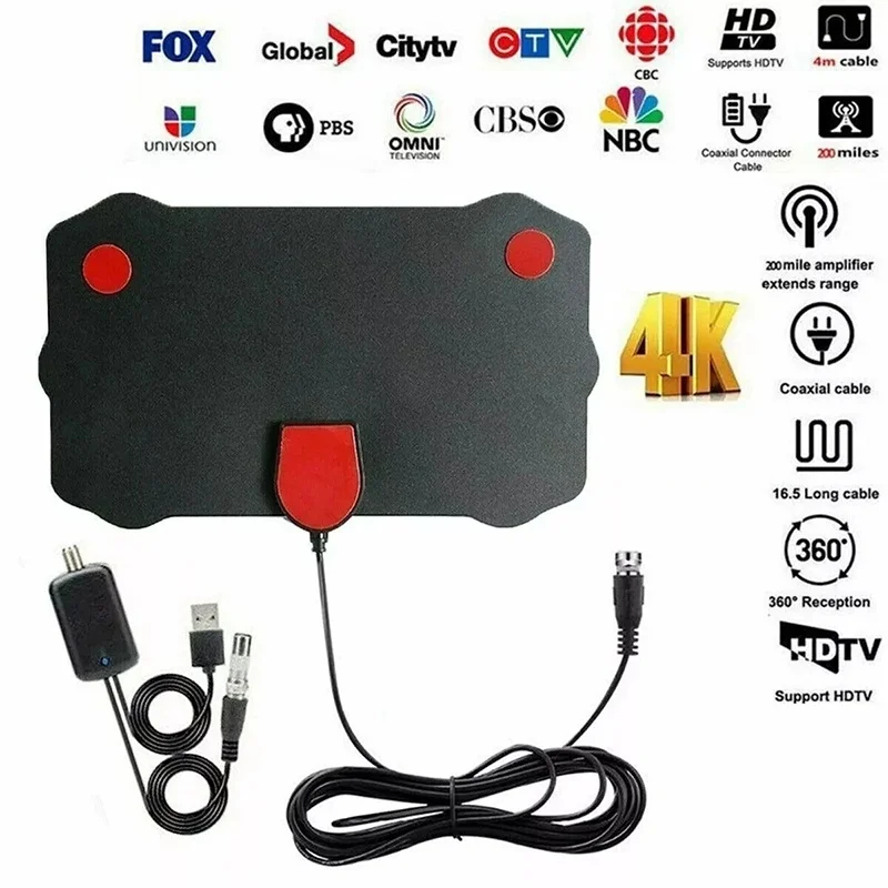 Antena de TV Digital Portátil para Interiores de 5000 Millas HD 4K 1080P, Amplificador de Señal HDTV, Antena DVB-T DVB-T2, Antena de TV por Cable UHF DTV