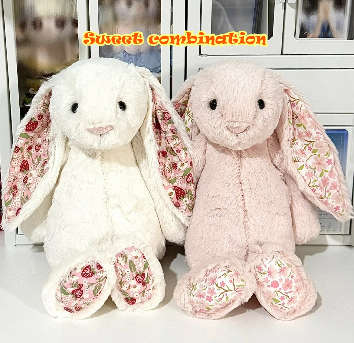 Hot Jc Bonnie Rabbit knuffel met bloemenoren Kawaii gevulde pop zacht bankkussen kinderverjaardagscadeau kamerdecoratie