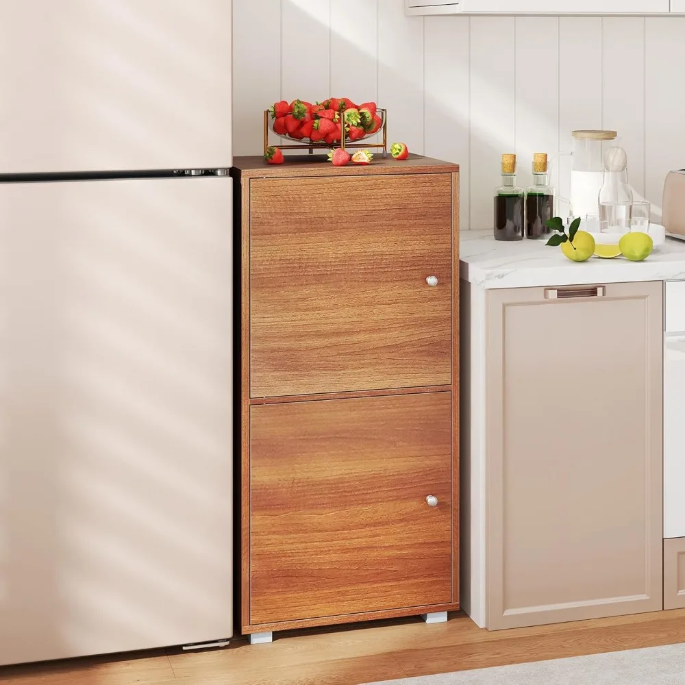 خزانة كتب خشبية قابلة للتكديس مع بابين، 4 حجرات، أرفف قابلة للتعديل لحلول تخزين المكاتب المنزلية