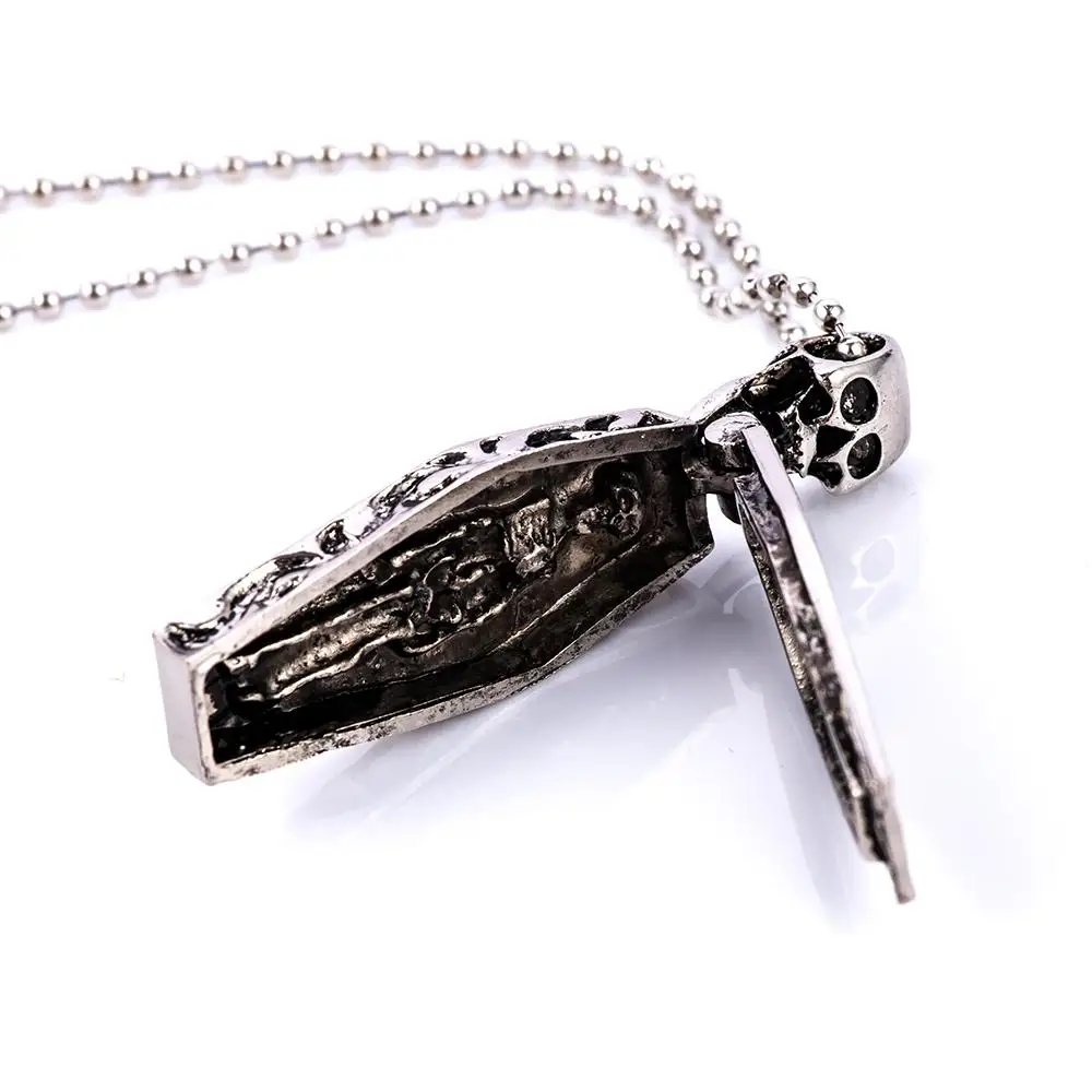 Stainless Steel Gothic Human Skeleton Coffin Skull Chain Pendant Necklace Cross
