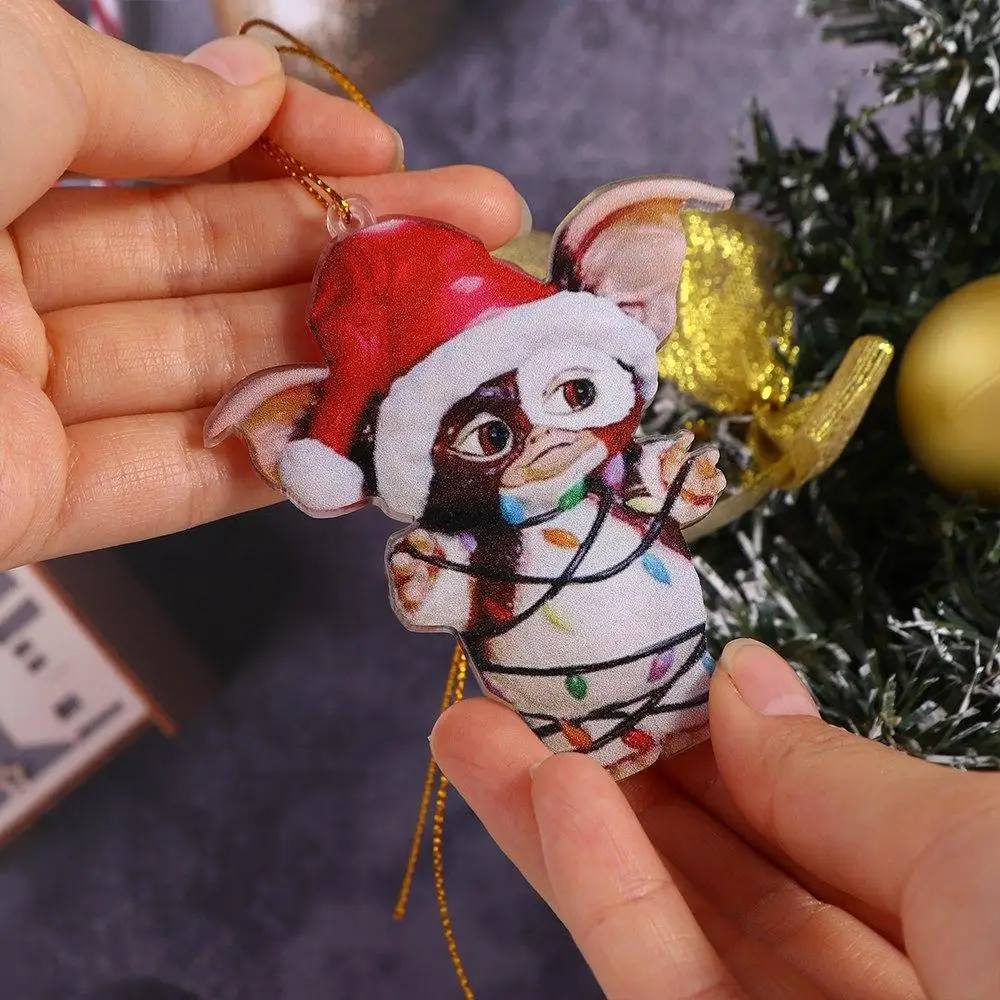 Cute 2D Gremlins Santa Hat Acrylic Flying Dragon Gremlins Gizmo Socks Dog Hanging Chrismtas Tree Pendants Noel Navidad