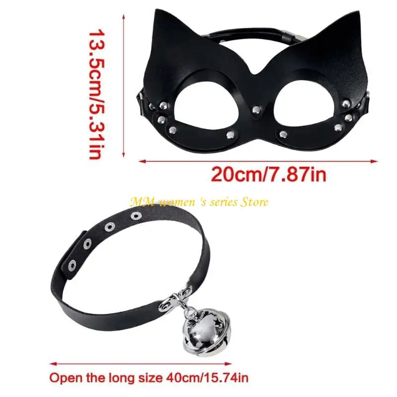 Q39C Catgirl Trang phục Phụ kiện Catgirl Mặt nạ Half Face Rivet