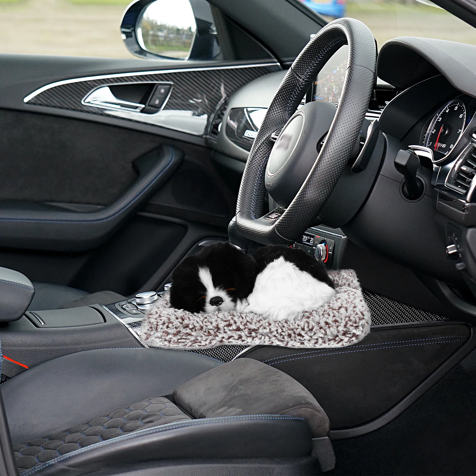 Bamboo Charcoal Cat Ornament Realistic Animal Statue for Car Dashboard Home Office Pet Decor