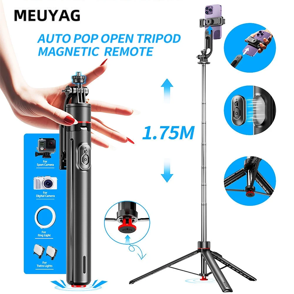 

MEUYAG Auto Pop Open селфи-палка-штатив для съемки телефона с камерой и магнитным беспроводным пультом дистанционного управления Bluetooth, дополнительная заполняющая лампа