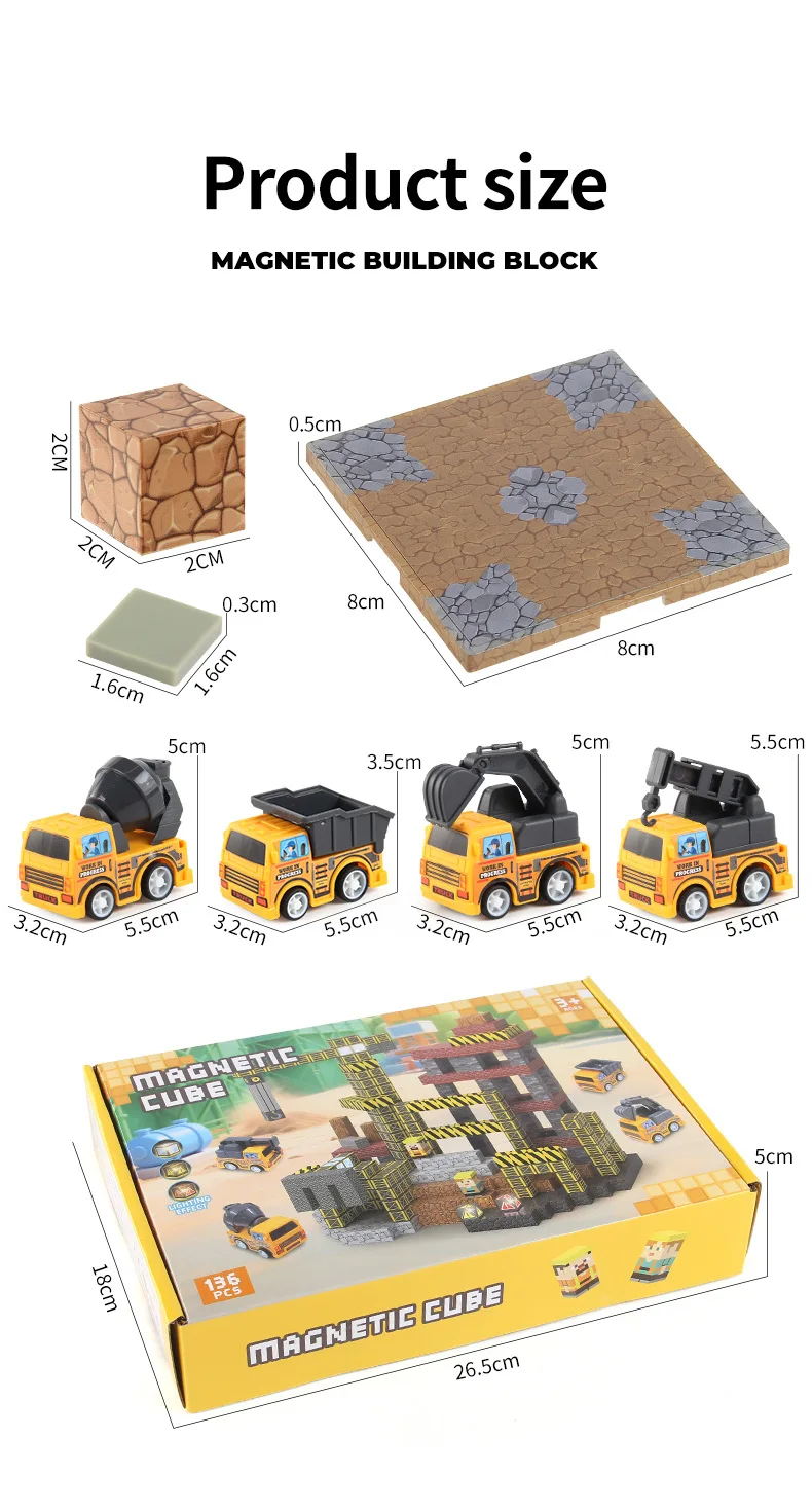 مكعبات بناء مغناطيسية مع مركبات البناء ألعاب مكعبات التراص الحسية من مونتيسوري للأعمار من 3 سنوات فما فوق هدايا للأولاد والبنات