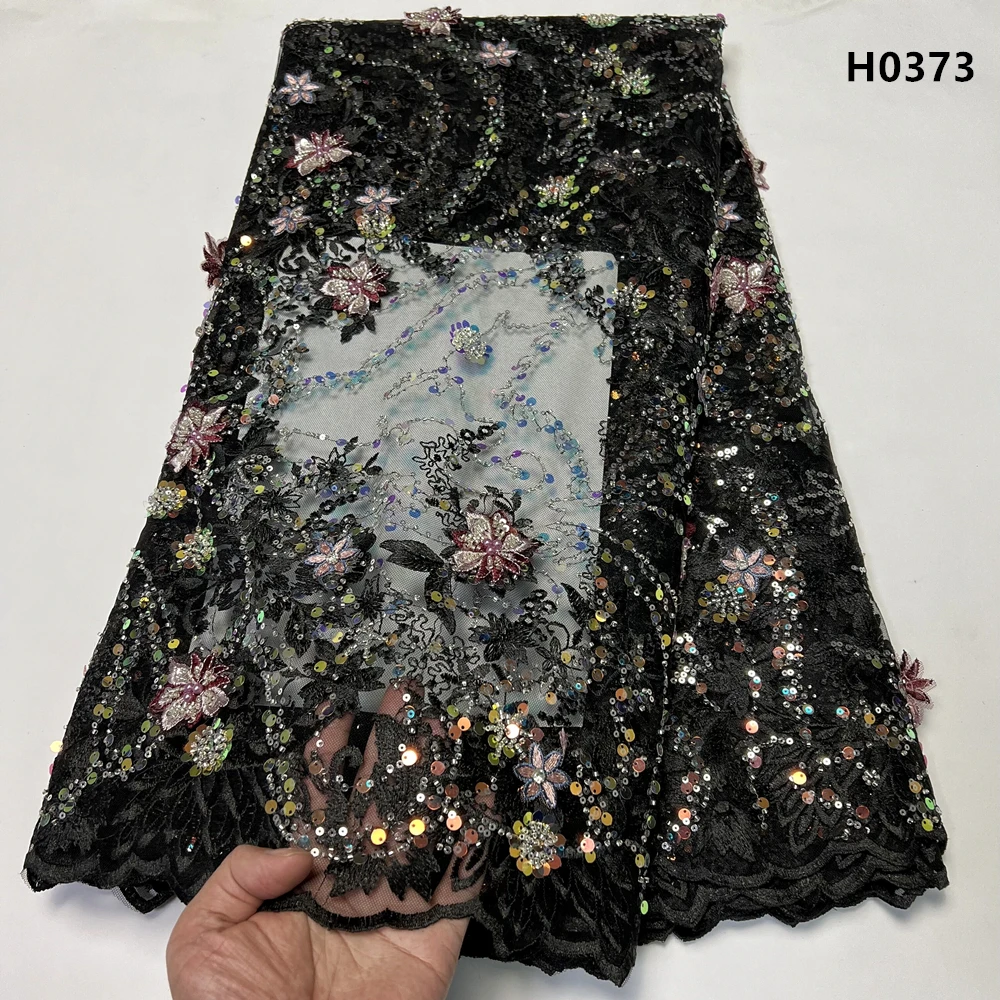 2023 High Quality African Nigerian Tulle Lace FabricBeadsSequins Embroidery  French Guipure Wedding Party Dress Beaded 5Yards