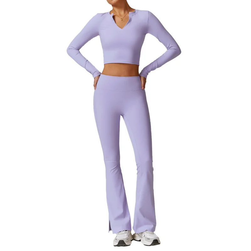 

ZC-Autumn and Winter Leisure Sports Suit Women's High Waist Wide Leg Yoga Suit Suit Slimming Long Sleeve Workout Top8900