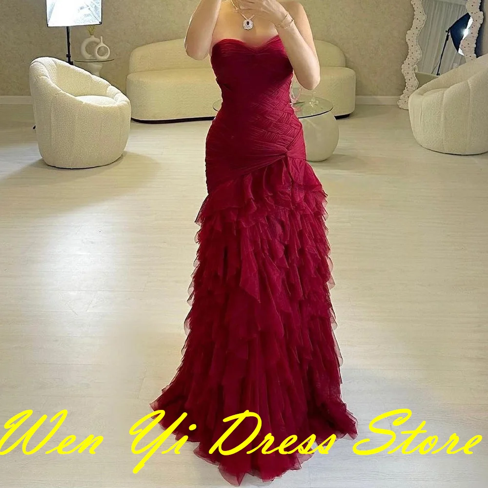 Sweetheart Straight Pleats Sleeveless Floor Length Sweep Train Solid Color Tulle Classic Celebrity Dress Special Occasion Gowns