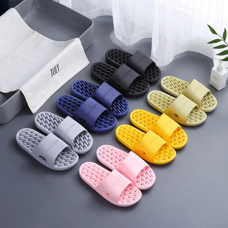 Simple Solid Color Slippers Bathroom Shower PVC Anti-slip Leaky Flip-flops Men Women Couples Shoes Indoor Comfortable