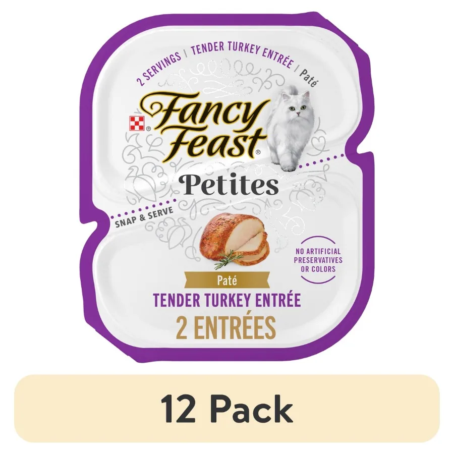 Paquete de 12 Purina Petites Tender Turkey Entree, Comida Húmeda Gourmet para Gatos, Paté