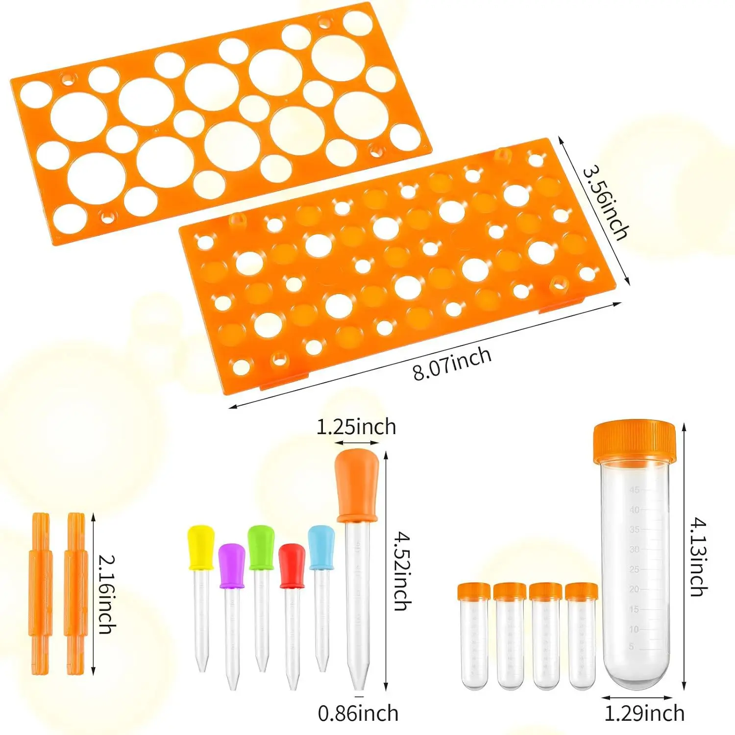 Test Tubes with Stand Set, Primary Science Including 5 Pcs Test Tubes, 6 Pcs Liquid Droppers Silicone and 1 Piece Storage Stand