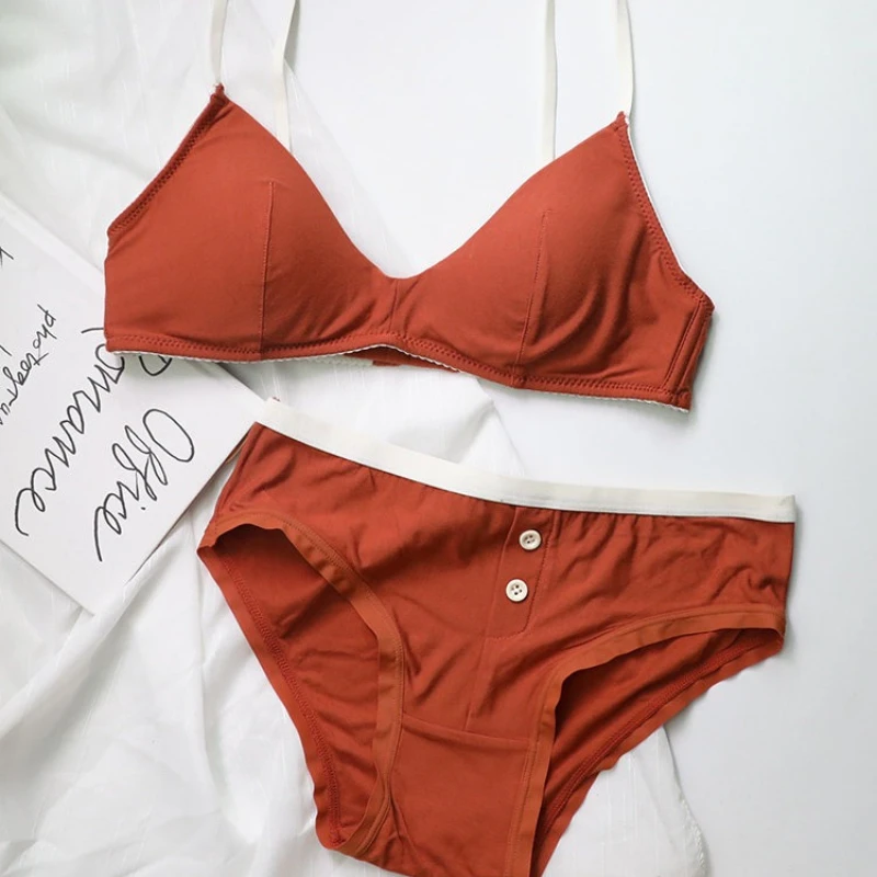 Sexy Women Underwear Set French Thin Cup Deep V Push Up Bra Summer Solid Wire Free Comfort Seamless Lingerie and Bra Briefs Set