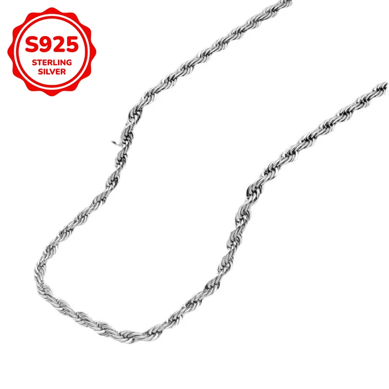 925 sterling silver hip-hop twist rope chain men's necklace is suitable for men to wear as an accessory during daily commutes