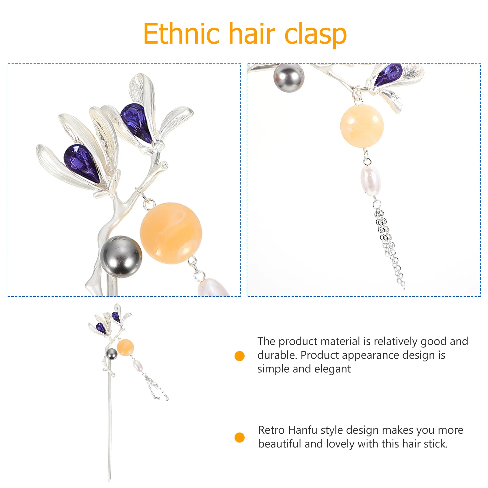 

1Pcs Hairpin Hanfu Style Retro Decorative Hair Stick Tassels Elegant Hair Chopstick Hairpin Decorative Headdress