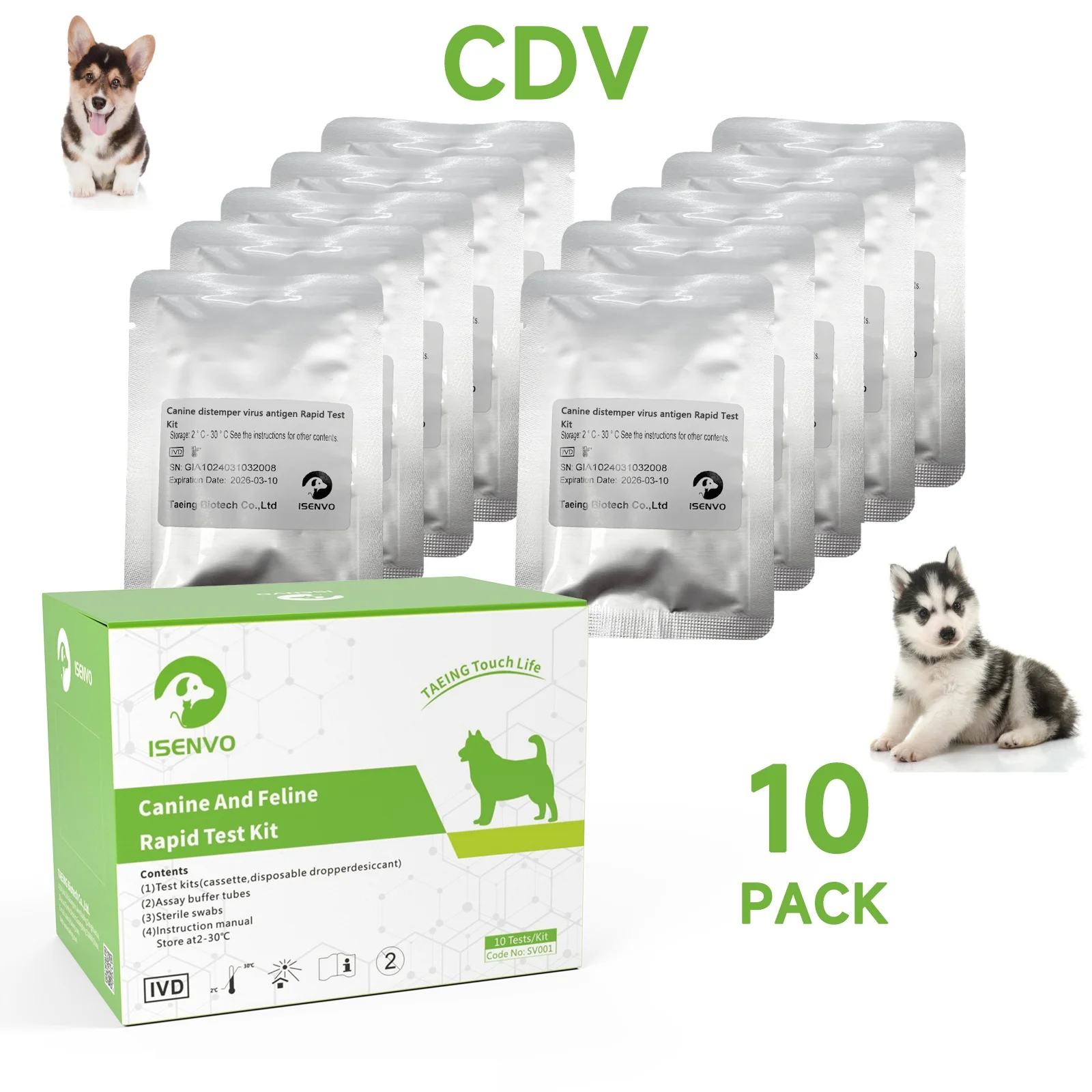 

10 Pcs Canine CDV-Ag Rapid Precision testing Kit Dog Distemper Detection Card Canine Home Health Detection