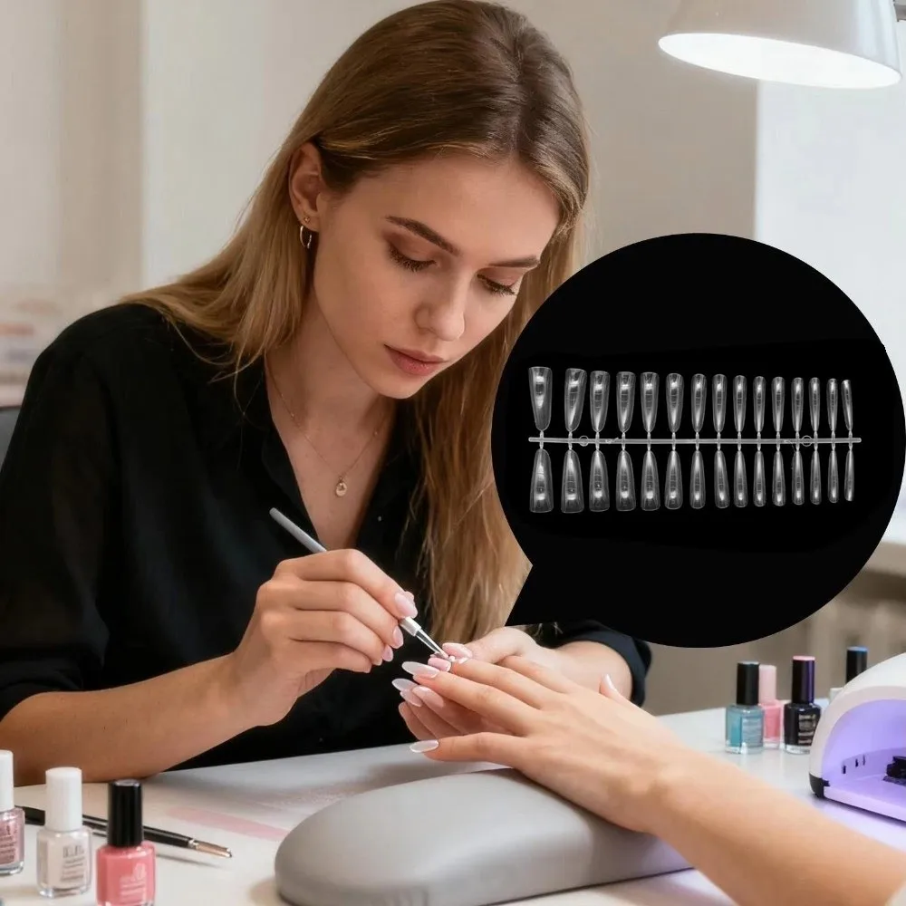 

120pcs/150pcs Square Sandwich Nail Forms Almond Shape Ultra-Thin Nail Tips Clear Extension with Auxiliary Line