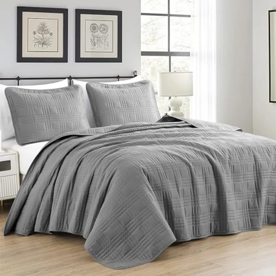 

ston Size Bedspread Set 3-Piece Oversized Quilted Microfiber Lightweight Bedspread Coverlet 100"x106" for All Seasons